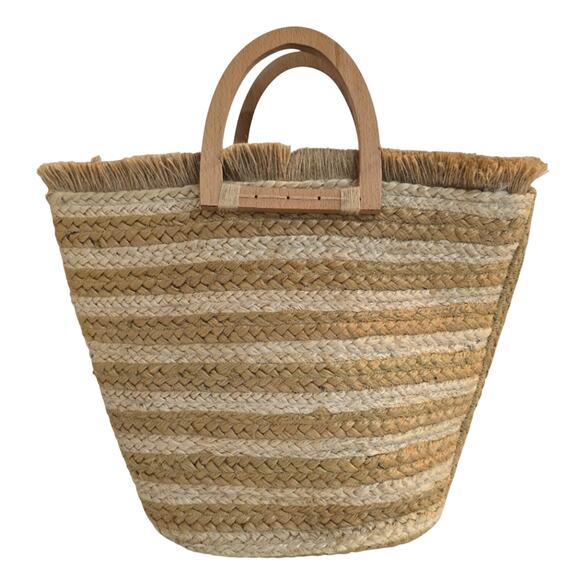 W Antik Kraft Hashree Jute Tote Bag Cream Beige Earthy Beach Vacation Wooden - Picture 1 of 11